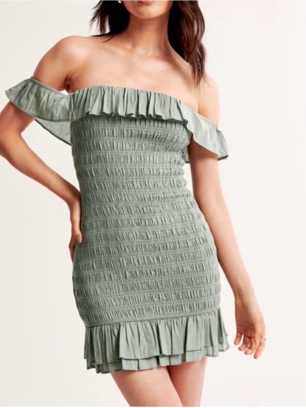 Abercrombie Sage Green Ruffle Hem Smocked Dress